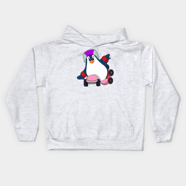 Penguin as Inline Skater with Inline Skates Kids Hoodie by Markus Schnabel